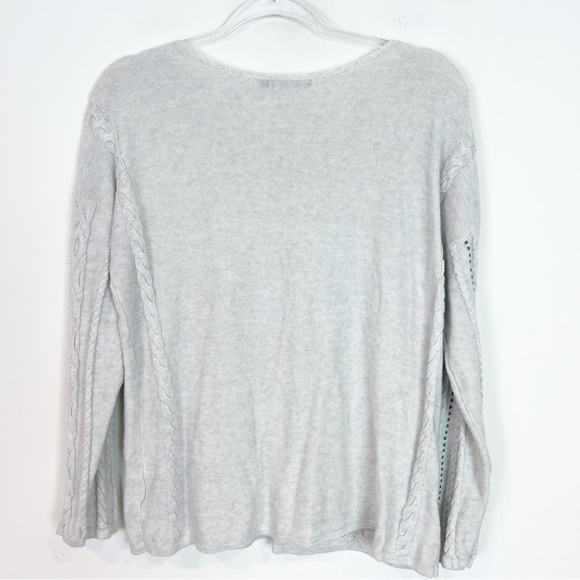 NIC+ZOE GRAY CABLE KNIT STUDDED LONG SLEEVE PULLOVER SWEATER WOMENS MEDIUM - Picture 5 of 7